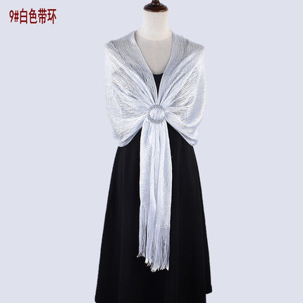 2024 new European and American style sexy flat long beard solid color sunscreen shawl scarf fashion ladies split towel