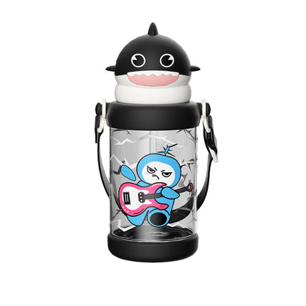 Summer Trendy Plastic Cup Cartoon Children's Outdoor Portable Cute Water Cup with Strap, High-Temperature Resistant Cup with Straw