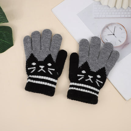 Winter Kidsren's Gloves Are Warm and Velvet to Prevent Cold. Primary School Students Write Boys and Girls Baby Sets Jacquard Gloves Kittens