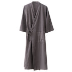 Gray (cotton and linen partial-breasted bathrobe) / M