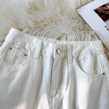 White Wide Leg Jeans Women's Autumn Trendy All-match New High Waist Slimming Loose plus size Floor-length Straight Pants
