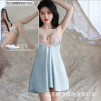 Lake blue individual suspenders + white butterfly fishnet stockings / M( 35-47.5kg )