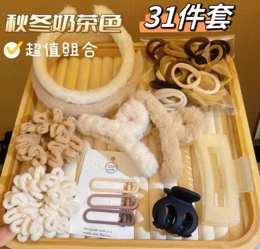 [111-Piece Set] Autumn and Winter Hair Accessories Hair Clip Set Shark Clip Hair Rope Tiktok Hair Tie Rubber Band Bow