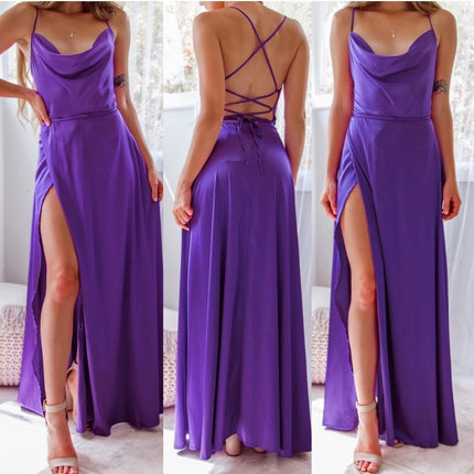 2025 New European and American Foreign Trade Women's Sexy Slim Slim-Fit Backless Amazon Strap Tight Waist Dress Long Dress