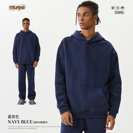 Tilani Men's Clothing 2026 Spring and Autumn Solid Color Basic Sports Suit American Style Trendy Brand Fleece-Lined Thickened Sweatshirt and Sweatpants