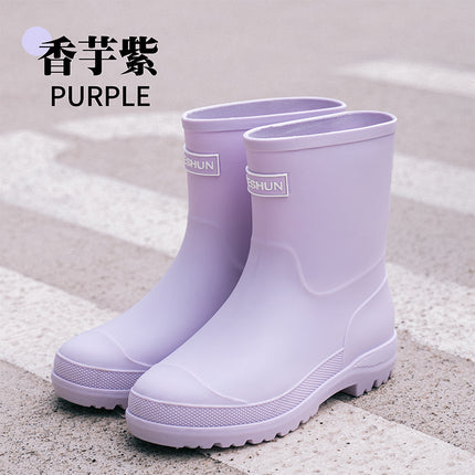 Exported to Japan and South Korea 2025 New Fashion Mid-Calf Rain Boots for Women, Non-Slip Water Shoes, Lightweight Waterproof Rubber Shoes