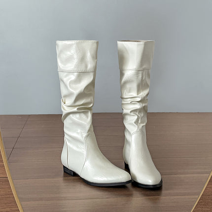 Black British Pointed Toe Thick Heel Inner Heightening Boots Women's Boots 2025 New Autum Slim Retro Knight Boots