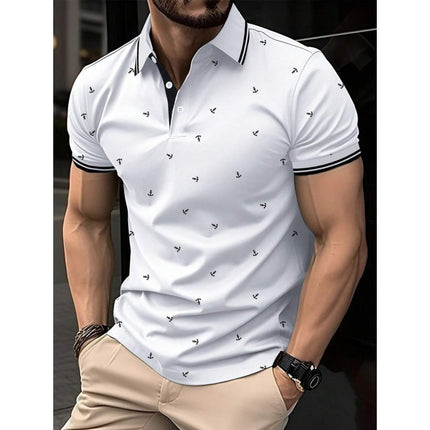 Cross-Border Foreign Trade New Shirt Men's Summer Anchor Pattern Striped Short-Sleeved Casual Commuting Style