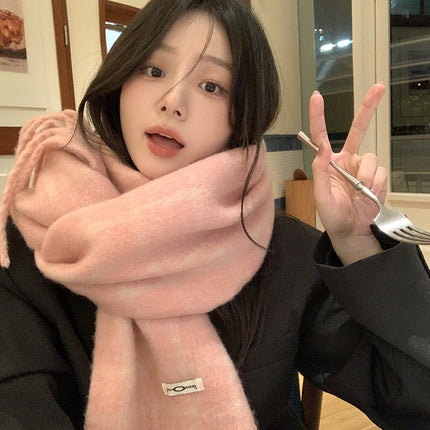 Korean Style Solid Color Tassel Plush Scarf Women's Winter Outdoor Cycling Student Commuting Warm Cold-proof Fashionable Scarf