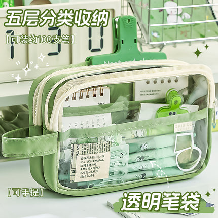 Large capacity transparent pencil case girls ins style Japanese high value students simple middle school stationery bag wholesale