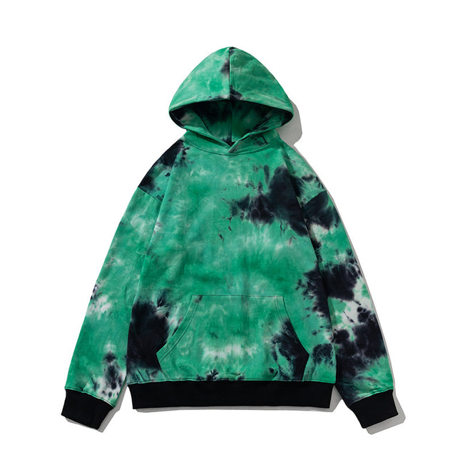 New Loose Hooded Sweat Spring and Autumn Fashionable Brand oversize Shoulder-drop Tie-dye Shorts Top Two-piece Set for Men
