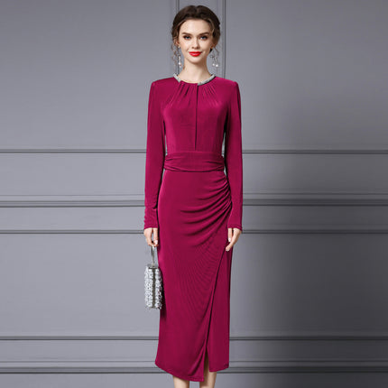Elegant and Alluring Slit Dress 2026 Spring New High Society Burgundy Slimming Light Gown Dress