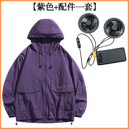 Intelligent heatstroke prevention and cooling air conditioning clothing men's large wind belt fan sunscreen clothing outdoor construction site building refrigeration skin clothing