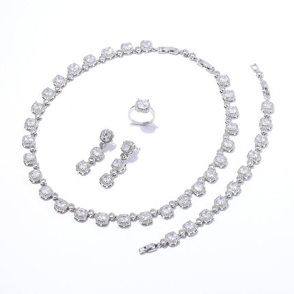 Square Fashion European and American Bridal suit Banquet Luxury Necklace Earrings Ring Bracelet AAA Zircon Jewelry suit