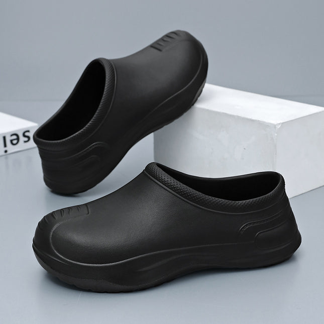 Chef Men's Shoes for Autumn Kitchen, Waterproof, Non-Slip, Oil-Resistant, Wear-Resistant, Slip-On Black Work Safety Shoes