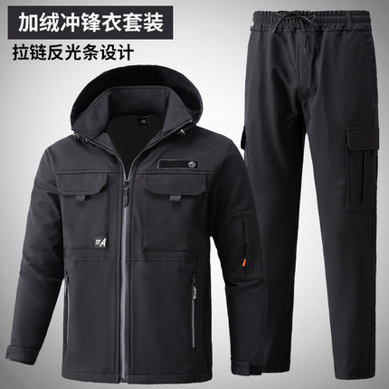 Autumn and Winter fleece-lined Charge Clothes Coat Work Clothes Waterproof suit Men's Cold-proof Warm Upper and Lower Clothes Work Clothes