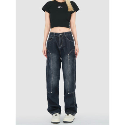 Real Shot of Retro Jeans for Women, High Street High Waist Loose Straight Pants, Wide Leg Drapey Floor Mopping Pants
