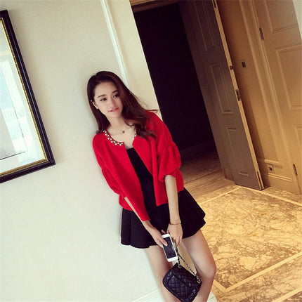 plus size women's clothing 2023 spring and summer new two-piece women's beaded coat long slim dress suit tide
