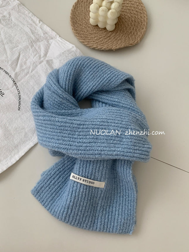 Factory Wool Blended Solid Color Wool Scarf Women's Winter White South Korea New Student Couple Simple Knitted Scarf