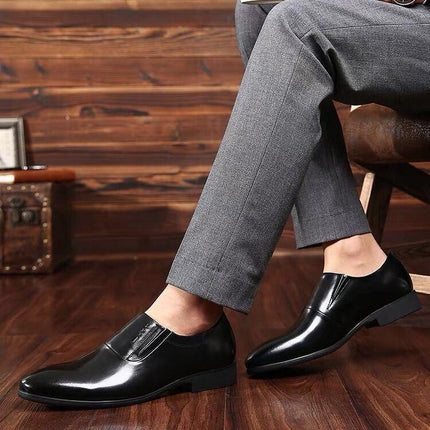 Leather Shoes for Men, Youth Business Casual Formal Slip-On Shoes, Spring New Style, Black Student Korean Style Wedding Leather Shoes