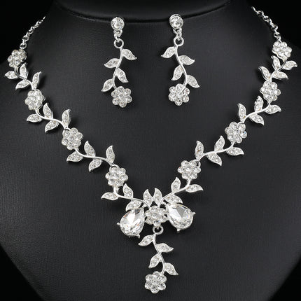 European and American Jewelry Necklaces and Earrings Set High-End Three-Piece Set Bridal Wedding Accessories New Foreign Trade Cross-Border Supply