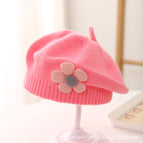 Small pink flower beret-watermelon red / 3-48 months