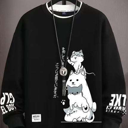 Sweatshirt Men's Spring 2024 New Loose Style for Teenagers and Students, Handsome and Trendyy Round Neck Casual Tops, Long-Sleeved T-Shirts
