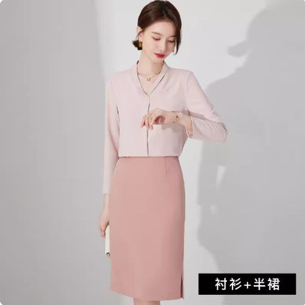 Spring and Autumn New Pink Elegant Goddess Fan Professional Suit Fashion Collarless Broadcasting Host Dress Dress