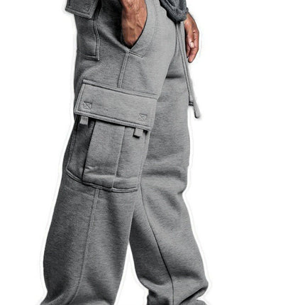 Cross-Border Export European and American New Men's Multi-Flap Pocket Pants Cargo Pants Autumn and Winter Brushed Casual Leggings Pants for Men