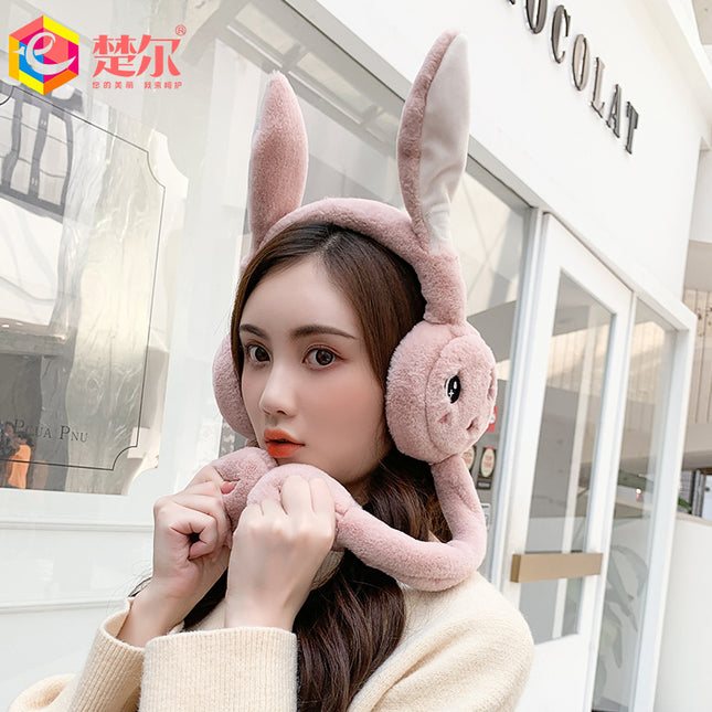 Cute Rabbit Moving Ears Children's Earmuffs Plus Velvet Thickened Cold-proof Warm Student Earmuffs Internet-famous Cartoon Ear Bag