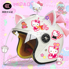 Children's 3c thickening + cat t2 / White half helmet + rocking cat + white pink fox ears + pink butterfly