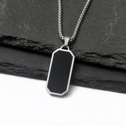 Men's Necklace Stainless Steel Glue Drop Hangtag Plain Face Pendant Geometric Fashion Simple Engraving Jewelry Necklace