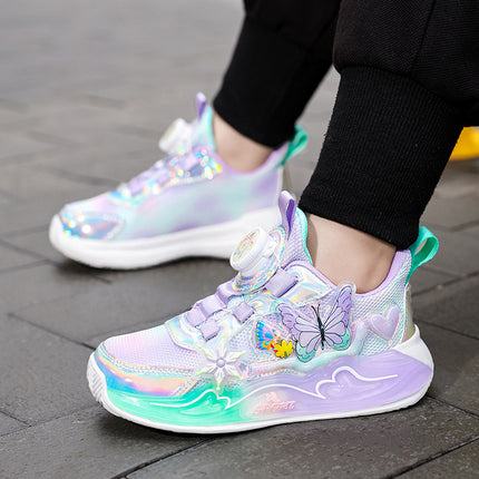 Girls' Sneakers 2026 Spring New Model Mesh Breathable Button Running Shoes for Older Children Non-Slip Soft Sole Dad Shoes
