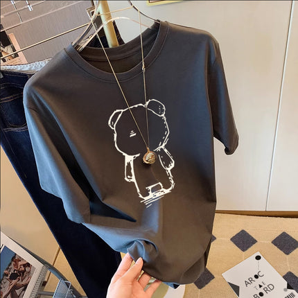 Pure Cotton Short-sleeved T-shirt Women's Thin Summer Korean-style Fashionable Wide Loosening Shoulder Women's T-shirt Casual Top All-match