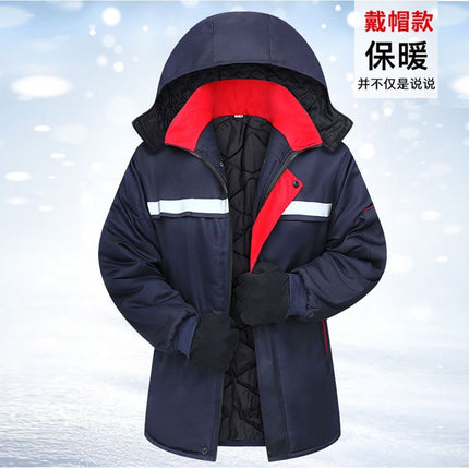 Winter Thickened Cotton Work Clothes, Warm and Cold-Proof with Reflective Strips, Labor Protection Clothing for Construction Sites and Auto Repair Workshops