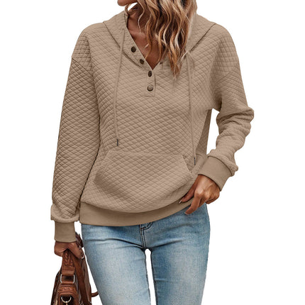 Trendy Plaid Long-Sleeve Sweatshirt Women's Hoodie Jacquard Knit Loose Pocket Top Cross-Border Women's New Fashion