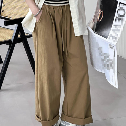 Orange Zhi Spring New Style Work Pants for Women, High-Waisted Loose Casual Pants, Women's Elastic Waist Wide-Leg Pants 24005