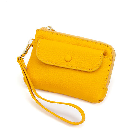 Top Layer Cowhide Coin Purse Mini Bag Women's Short Hand Small Wallet Leather Storage Key Ring Coin Bag