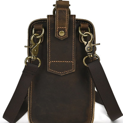 Cross-border Genuine Leather Men's Waist Bag Top Layer Cowhide Outdoor Backpack Crazy Horse Leather Belt Mobile Phone Bag
