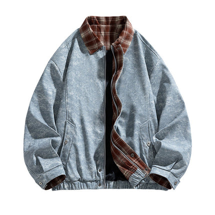 Men's Jacket Spring and Autumn Large Size Loose American Style Trendy Jacket Lapel Motorcycle Casual Retro Versatile Leather Jacket Top