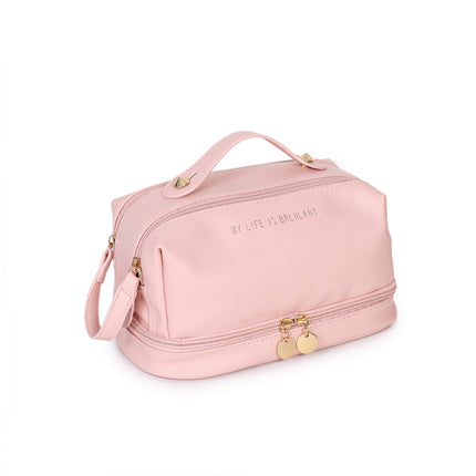 2025 New Pu Leather Portable Cosmetic Bag Large Capacity Divider Skin Care Product Storage Bag Casual Waterproof Toiletry Bag