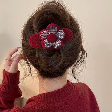 Autumn and Winter Korean Style Large Flower Hairclip Women's High-end Sense Back-of-the-Head Disc Hair Grab Clip Mori Style Fabric Duckbill Clip Headwear