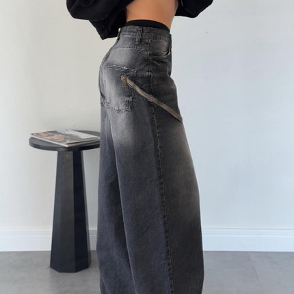 2025 Trendy Versatile New American Retro Street Style Loose Gradient Distressed Floor-Length Women's Jeans 8958