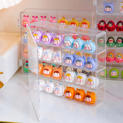 Little Sweet Potato Cute Storage Box with Door Can Be Stacked with Transparent Desktop Mini Doll Ornaments Storage Display Stand