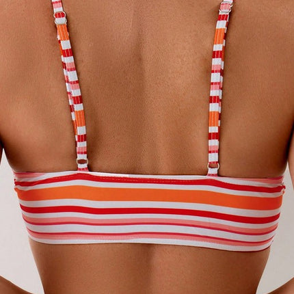 2025 New European and American Split Swimsuit Women Sexy Striped Bikini Cross Strap Amazon Foreign Trade Swimwear Women