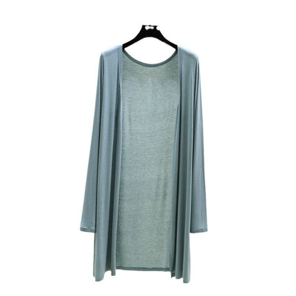 Mid-length Modal Cardigan 2024 Spring and Summer Air-conditioning Shirt Shawl Butt-covering Sunscreen Shirt Beach Thin Coat for Women