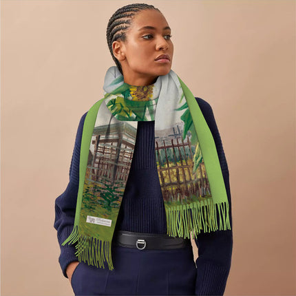 Van Gogh oil sunflower garden women's winter thick warm shawl scarf cashmere-like tassel long scarf scarf