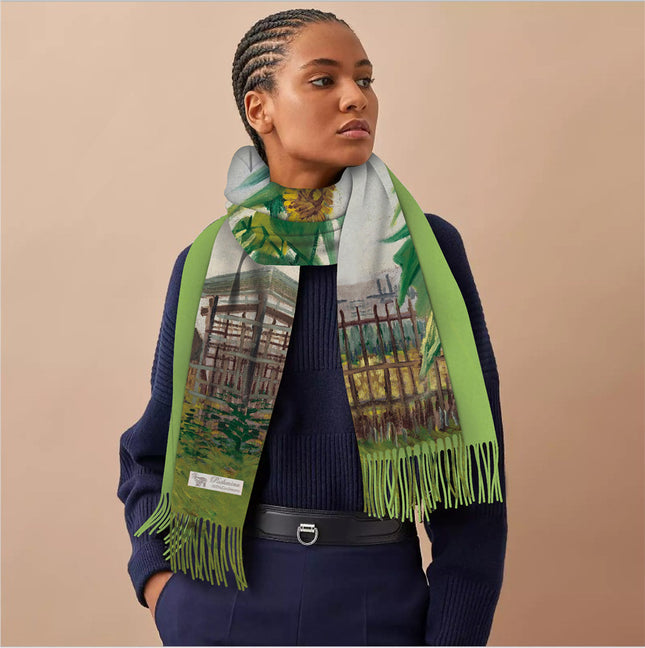 Van Gogh oil sunflower garden women's winter thick warm shawl scarf cashmere-like tassel long scarf scarf