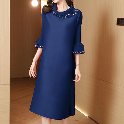 European and American fashion new still spring new western style nail bead loose temperament pleated plus size dress