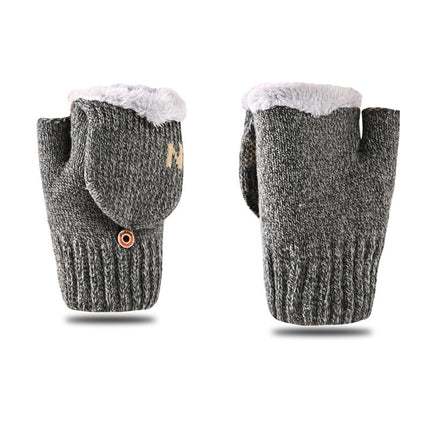 Warm fleece-lined Cotton Gloves Riding Cold-proof Winter Gloves Windproof Flip Wool Thickened Korean Knitted Men's Bag Cover